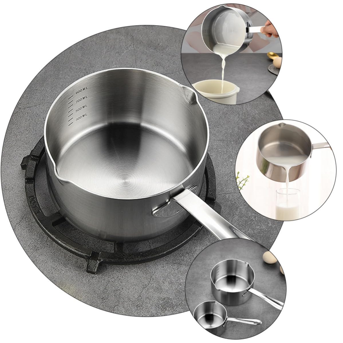 Casserole à Lait en Acier Inoxydable 900ml Échelle Intégrée et Résistance à L'oxydation, pour Chauffer Lait et Préparer Café Cuisine