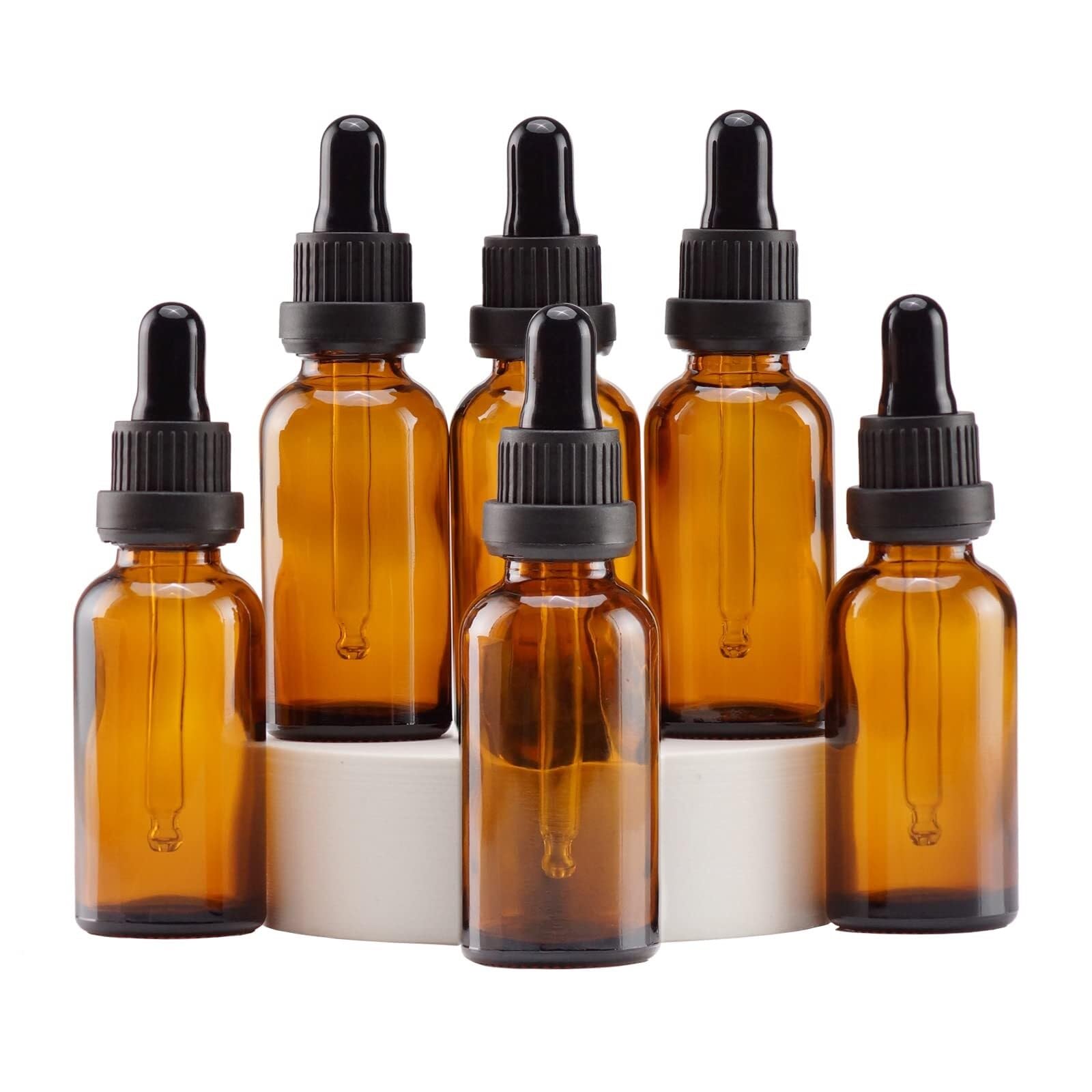 Bottiglie contagocce in vetro ambra 30ml con protezione UV per oli essenziali – Confezione da 6, pratiche per viaggi(Transparent,30ml-18)