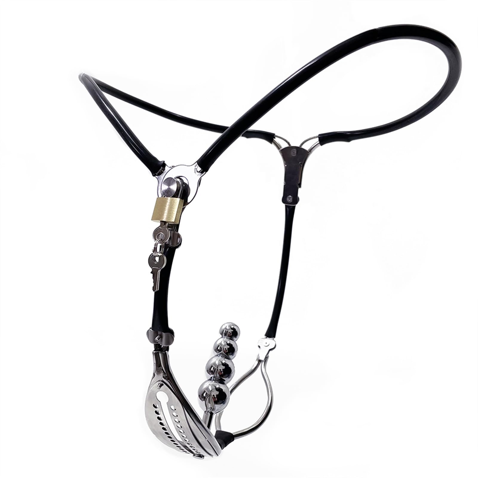Cinturón de castidad de acero inoxidable for mujer con agujero anal plug BDSM bondage pantalones castidad ropa interior bloqueable juguete sexual erótico for mujeres(4 Bälle,60/90cm)