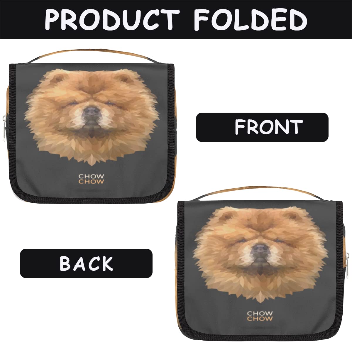 Chow Geometryczne psy Podróżna kosmetyczka Psy Mycie Torba Unisex Wiszące przybory toaletowe Kosmetyczka Organizer do makijażu, wielobarwny, Jeden rozmiar