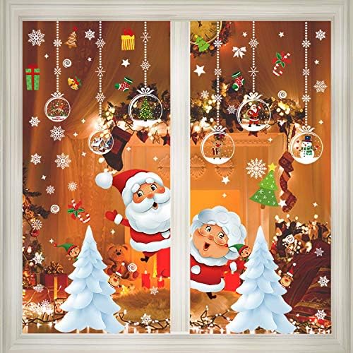 Whaline 6 Sheets Christmas Window Stickers Double-Sided Santa Xmas Tree ...