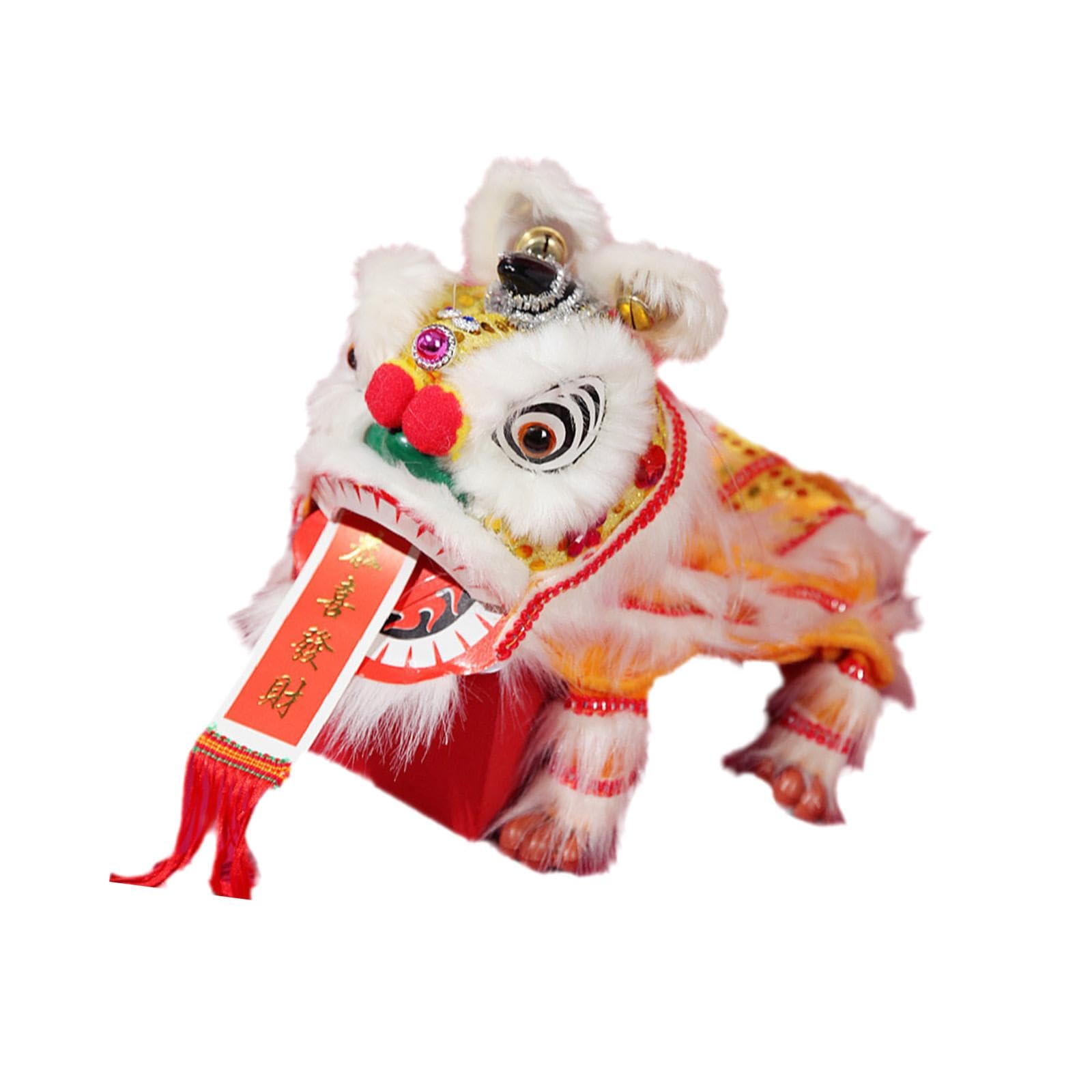 Löwentanz Puppe, Chinesische Marionette, Löwenspielzeug, Traditionelle Dekoration, Lustige Chinesische Löwenpuppe, Zugpuppe für Partys, Gelb