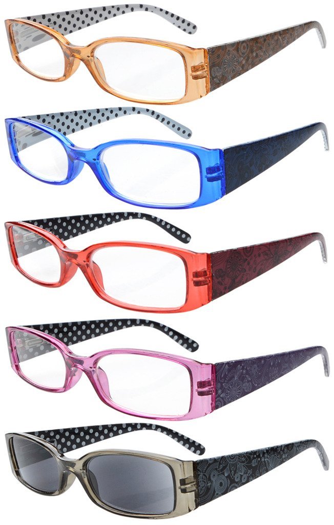Eyekepper 5 works Polka Dots Pattern Design Reading Glasses for Women Reading Inlcude Reader Sunglasses 3.00 Reading Eyeglasses