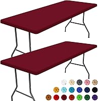 Vista 29 de Paquete de 2 manteles rectangulares de elastano de 4 pies, elásticos y ajustables para pícnic, cubierta de mesa de patio elástica y lavable