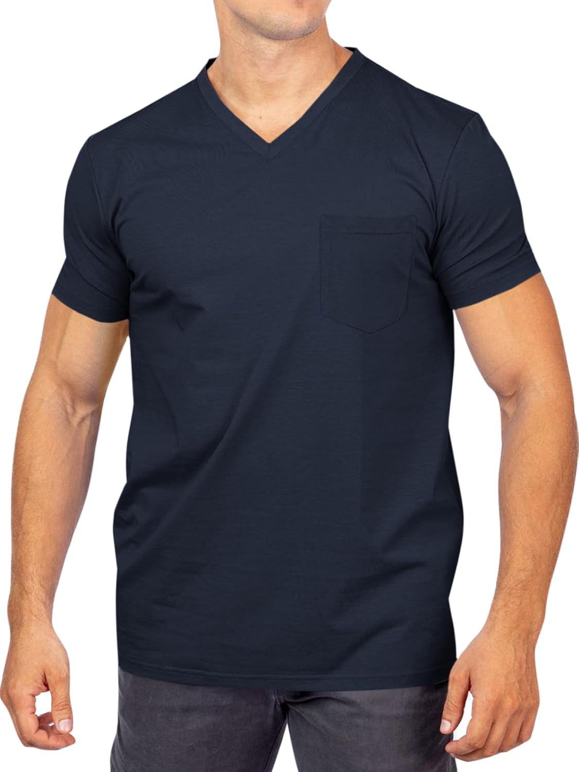 Runcati Mens Cotton V Neck T-Shirts Short Sleeve Casual Basic Summer Beach Pocket Tee Tops