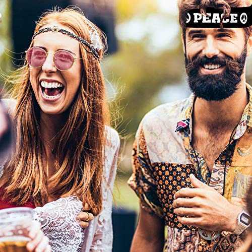 Hippie Costume Set For Women Men, Includes Sunglasses, Peace Sign Necklace And Peace Sign Headband For 60S 70S Party Accessories Peace Set #TOP3