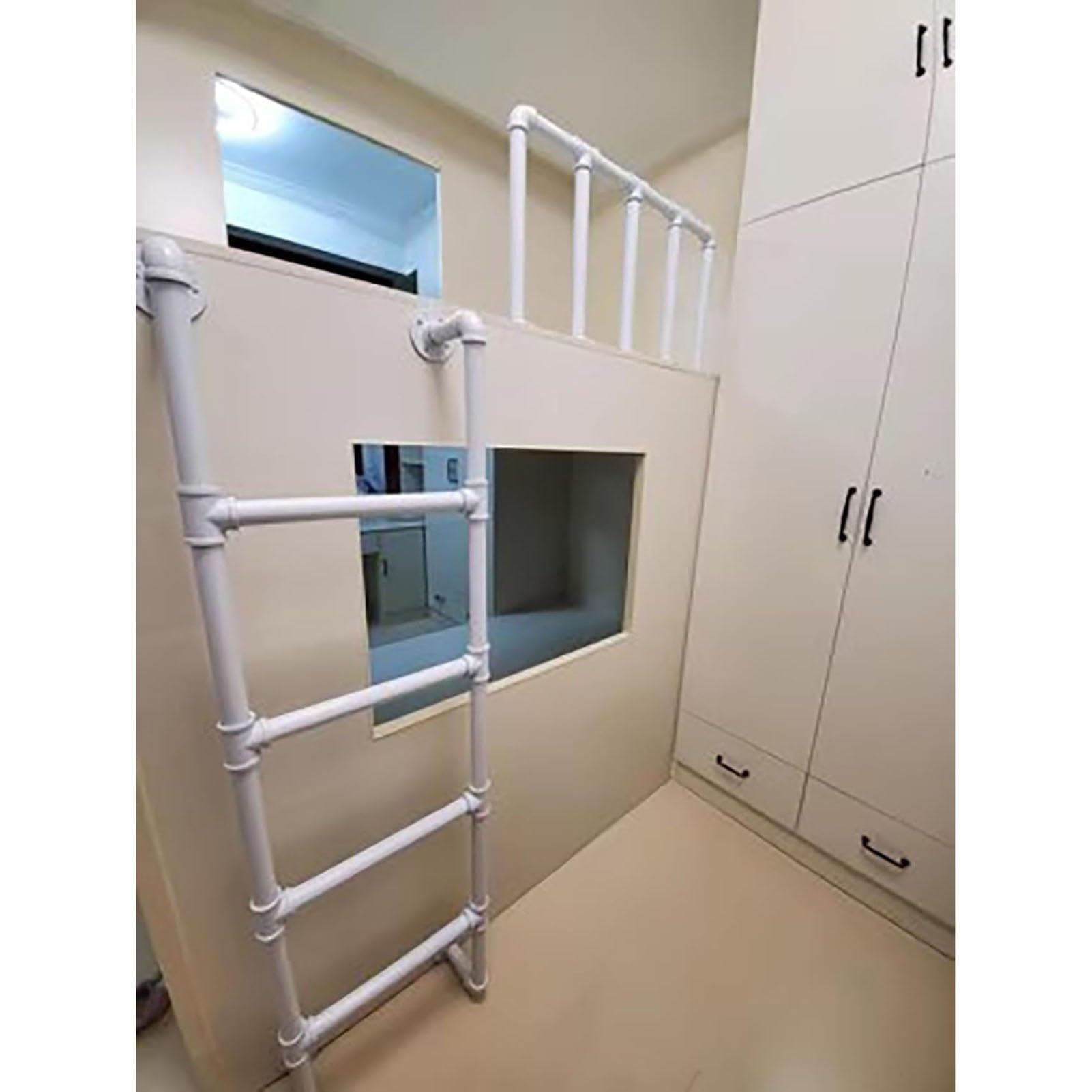 Escalera de metal blanca y negra para cama de loft montada en la pared, ático, sótano, escape, seguro contra incendios, ahorro de espacio, ajustable de 1,0 a 2,4 m, para el hogar