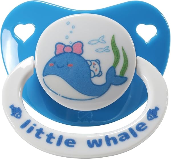 CutiePlusU Adult Schnuller mit großem Schild & Silikon-Sauger – BPA-frei, mit süßen Motiven für Stressabbau und Entspannung - Little Whale - 1