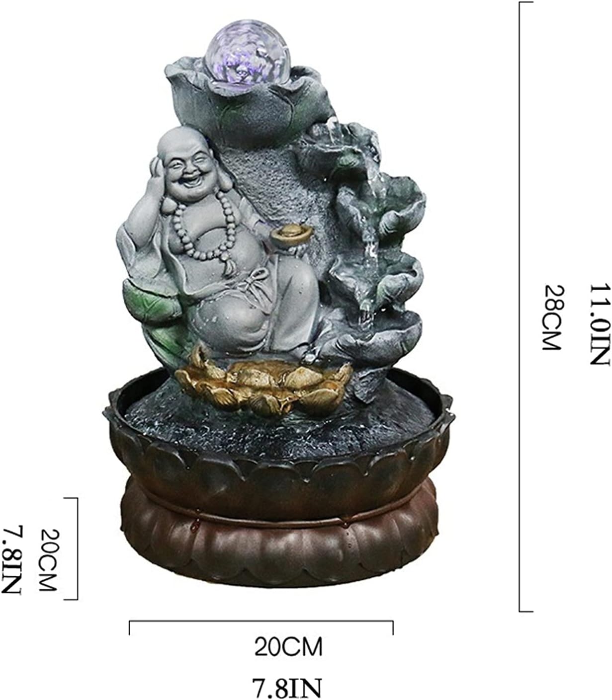 Tabletop Fountain Chinese Style Buddha Tabletop Fountain Office Feng Shui Ball Decoration Ladder Waterfall with Water Flow Suitable for Office Home Decoration Desktop Fountain