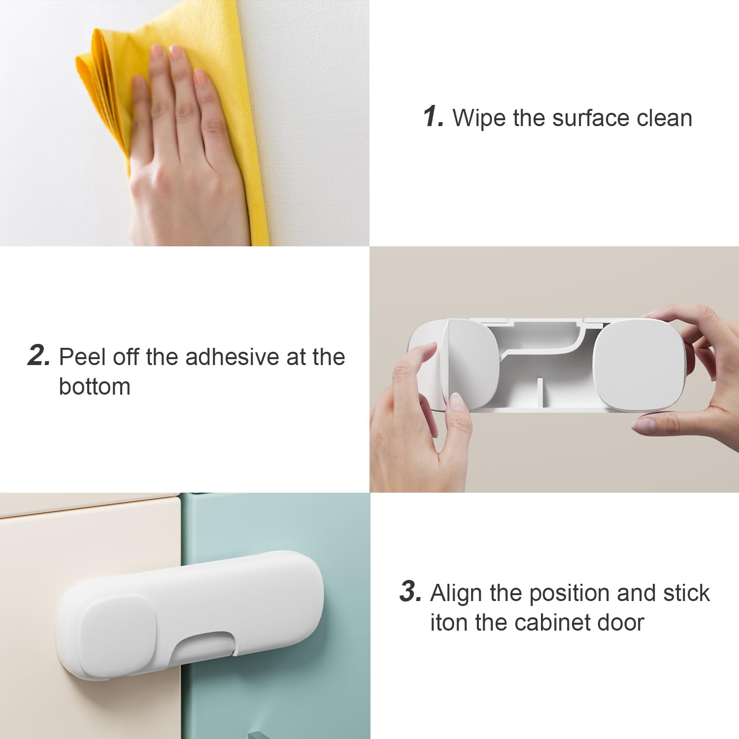 Child Proof Cabinet Locks,Adhesive Refrigerator Lock Baby Proofing,Multi-Use No Drilling Child Locks for Cabinets,Drawer,Toliet (White, 4 Pack)