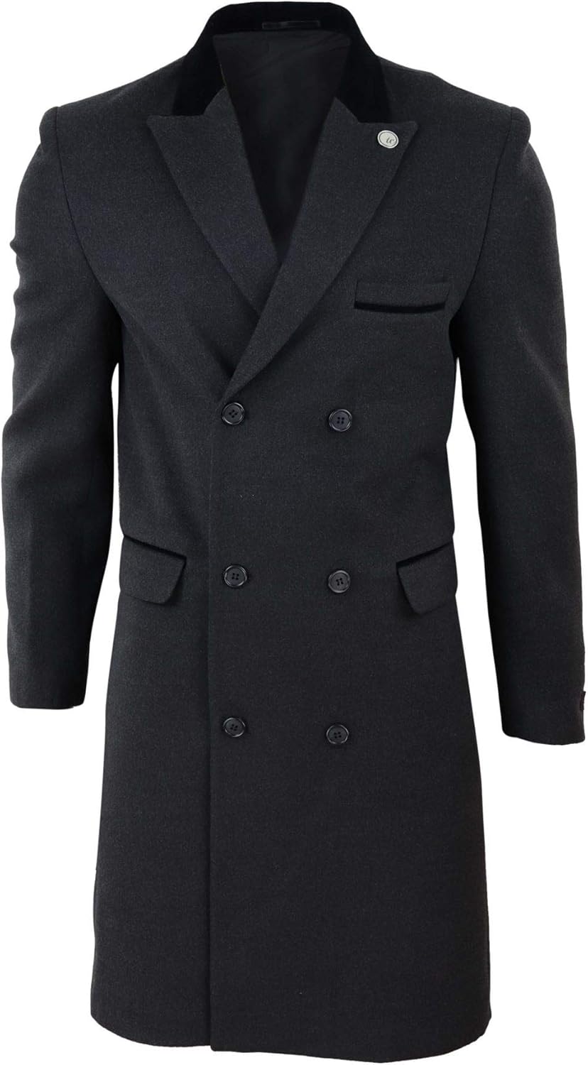 Men's 3/4 Long Double Breasted Overcoat Jacket Wool Coat Trench Coat