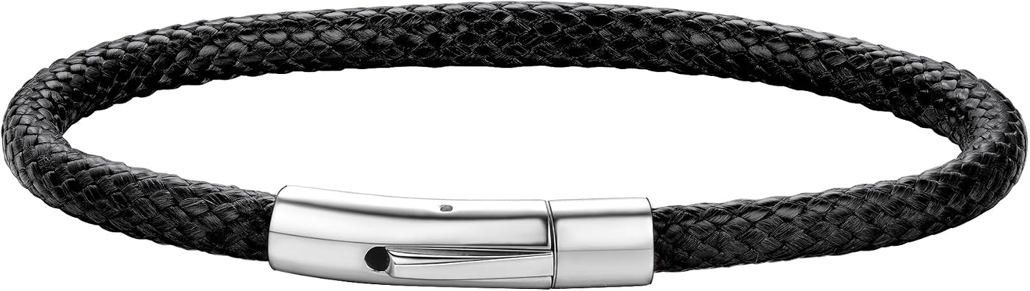 ChainsHouse Personalized Mens Leather Wrist Cuff Bracelets with Custom Beads, Waterproof Wax Rope Braided Cord Bracelet Engraved with Names for Men Women, 7-8.7 inch Length, Send Gift Box