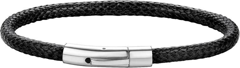 ChainsHouse Personalized Mens Leather Wrist Cuff Bracelets with Custom Beads, Waterproof Wax Rope Braided Cord Bracelet Engraved with Names for Men Women, 7-8.7 inch Length, Send Gift Box