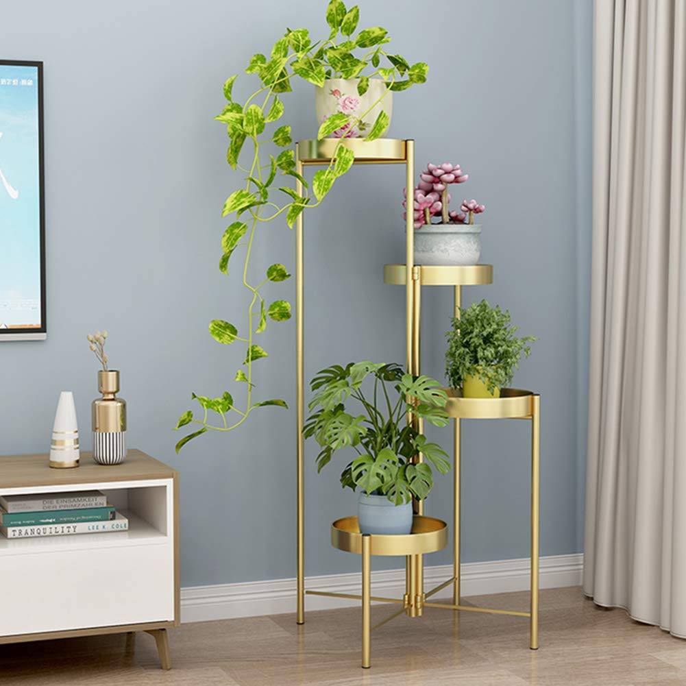 YUANCHUTOP Gold Metal Folding Plant Stand - 3-Tier Flower Pot Rack for Home & Garden Décor - Space-Saving 90cm Height Display Holder - Perfect for Weddings, Living Room & Bedroom Use