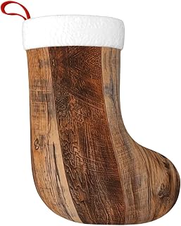 FJAUOQ Medias de Navidad grandes de 19 x 45 cm, diseño de madera, color marrón, para colgar, decoraciones de Navidad