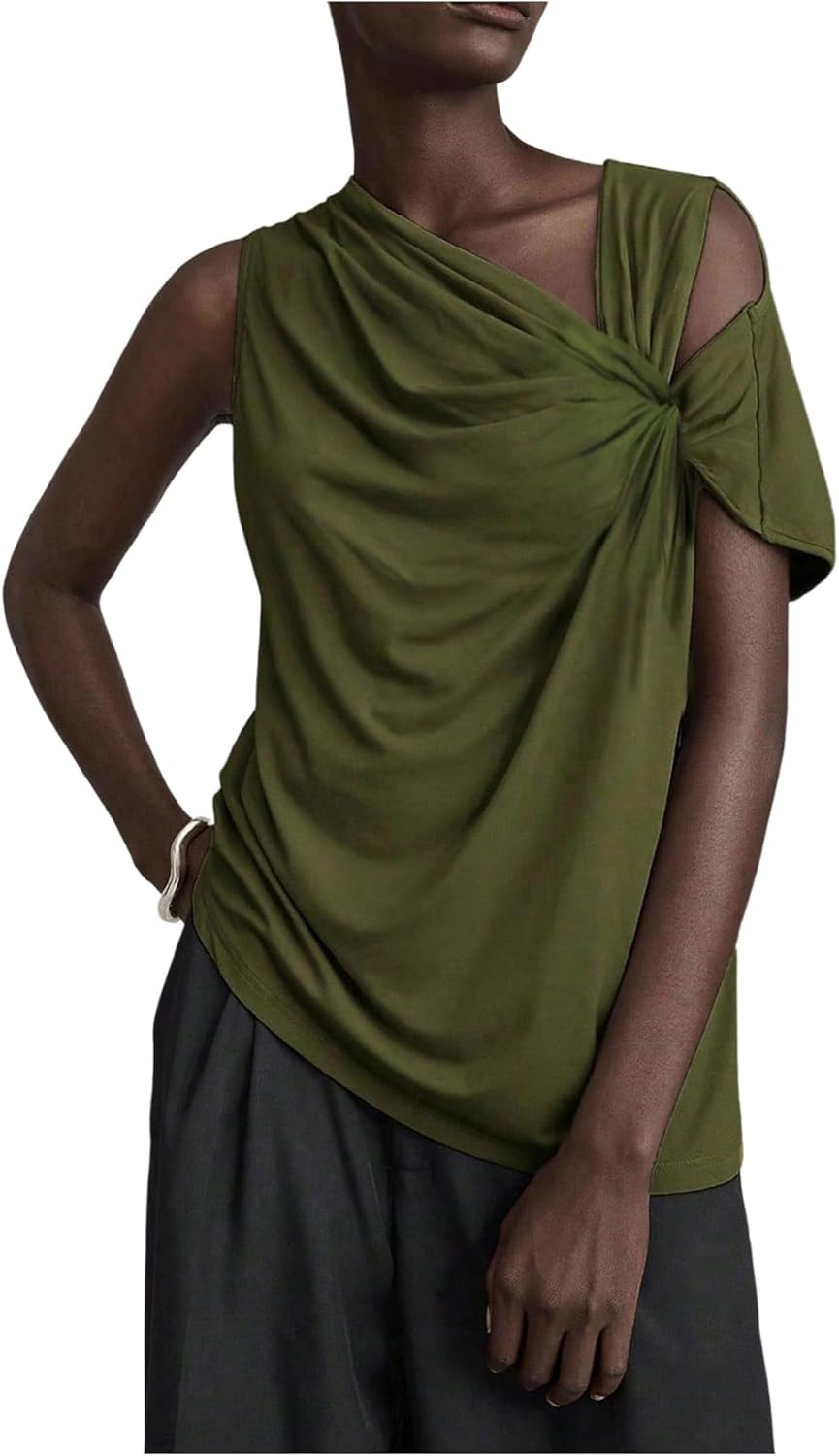 SweatyRocks Women's Off The Shoulder Twist Side T Shirts Ruched Sleeveless Going Out Dressy Casual Tops Blouses - Image 7