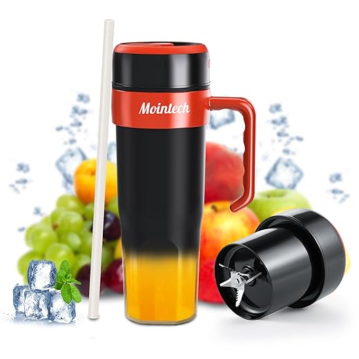 Personal Blender for Shakes and Smoothies with 6 Blades, 21oz(600ml) Personal Size Juicer USB-C Rechargeable with Straw Brush&Lid, for Home, Gym, Travel, Kitchen (Black)