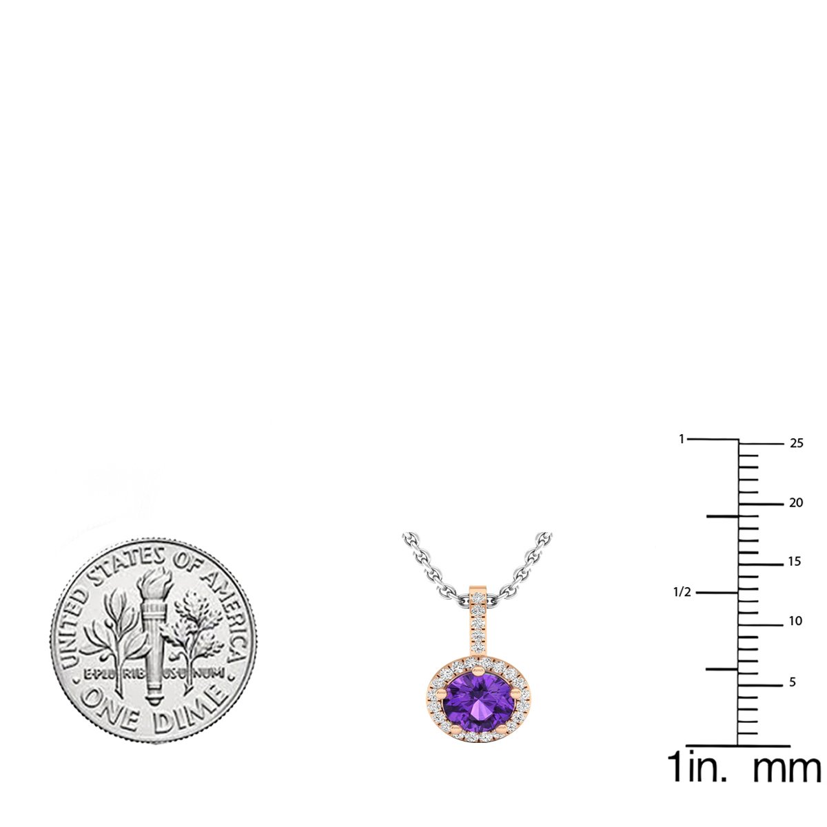 Dazzlingrock Collection Colgante de piedra preciosa redonda de 5 mm y diamante blanco para mujer (cadena de plata incluida), oro rosa macizo de 14 quilates, Silver Chain, Amatista Diamante Oro Rosa