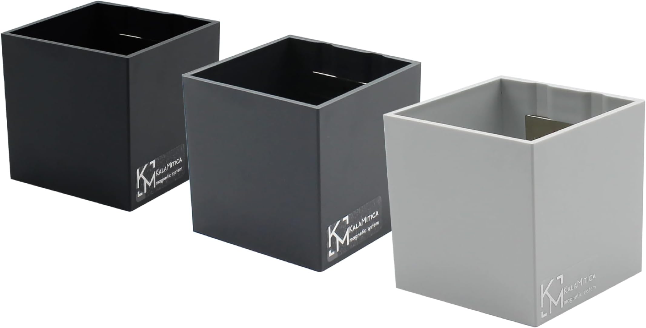 KalaMitica - Set of 3 Magnetic Cubes 6.5 cm - Ice, Gunmetal, Black - Storage Boxes or Plant Pot Holders with Powerful Magnet for Wall Magnetic Boards