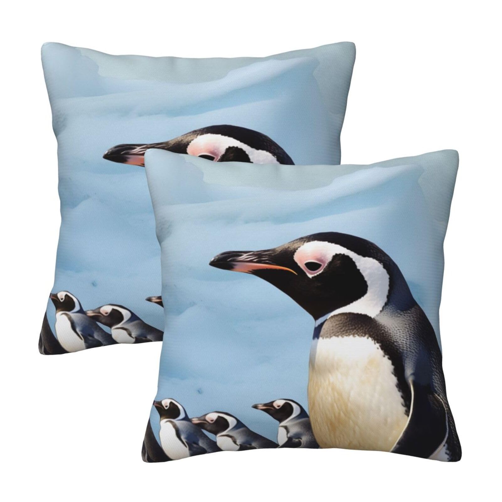 Penguin Print Throw Pillow Cases 2 Pack Square Pillowcases Soft Pillow Protectors for Couch Livingroom Sofa Bed Office Car,30x30 CM