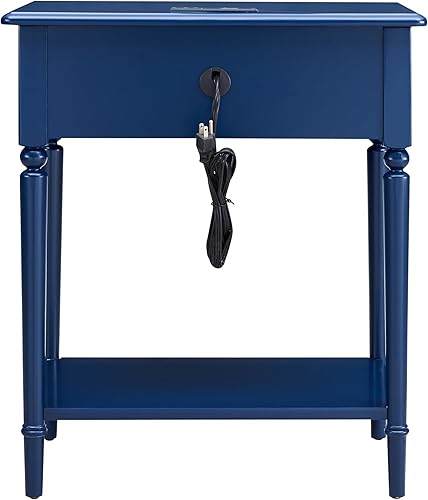 Miniatura 5 de Leick Home Mesita de noche costera, madera maciza, con carga USB-C, 1 cajón y 1 estante, azul marino, 20022-NV marino,roble medio/ennegrecido,Negro
