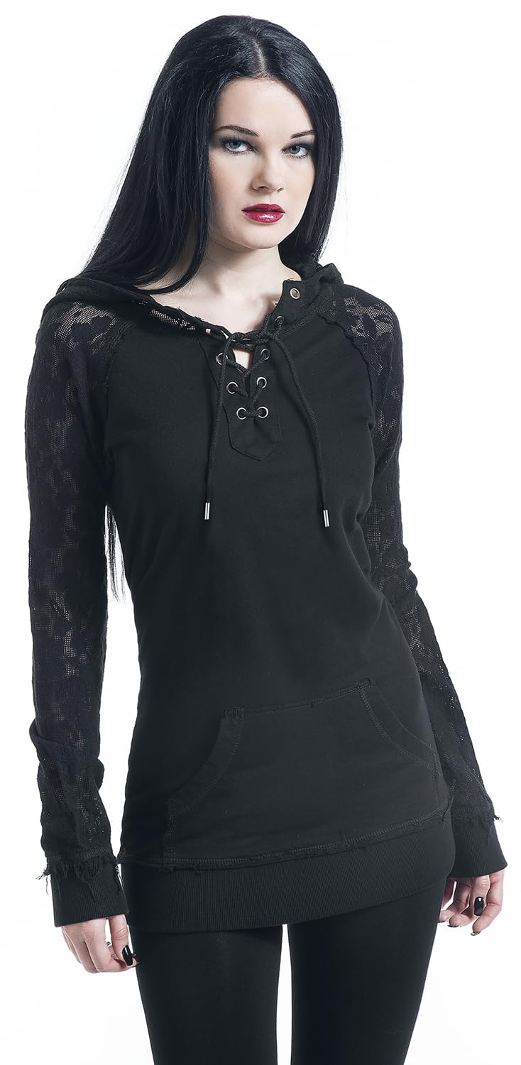 Gothicana by EMP Damen schwarzer Kapuzenpullover mit Spitze