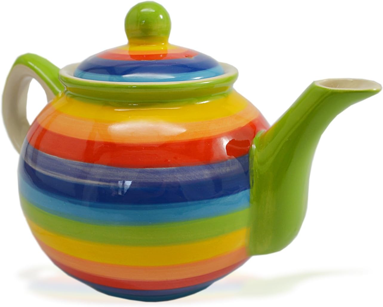 Rainbow Striped Stoneware Multicolor Ceramic Stoneware Teapot, 5 Inch