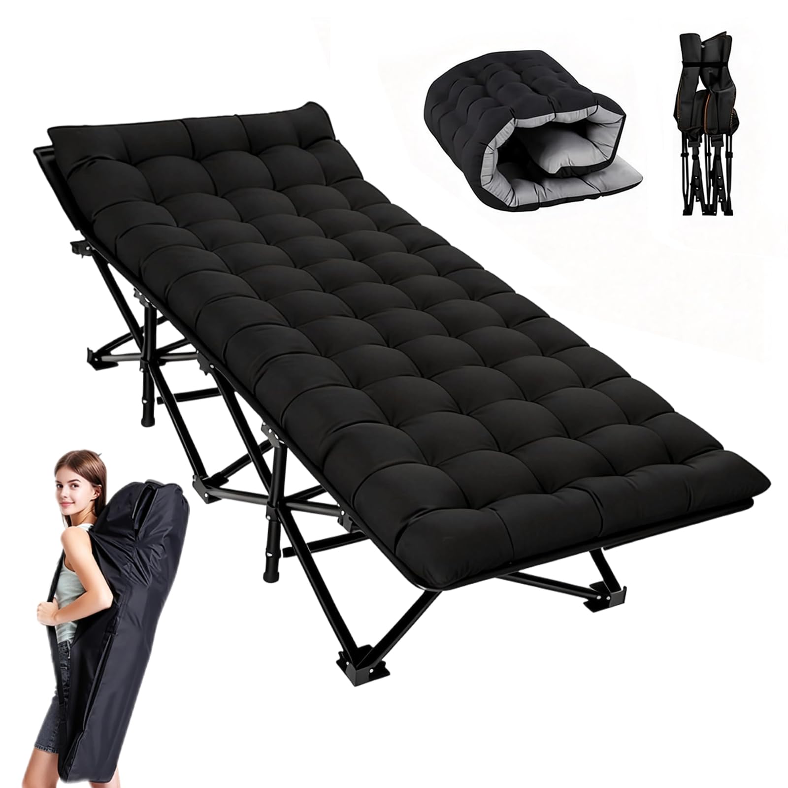 DVDVBOOM Folding Camp Mattress, 190 * 66 cm Foldable Camping Bunk Beds, Single Folding Guest Bed, Portable Fold Away Beds for Home Office Camping Traveling