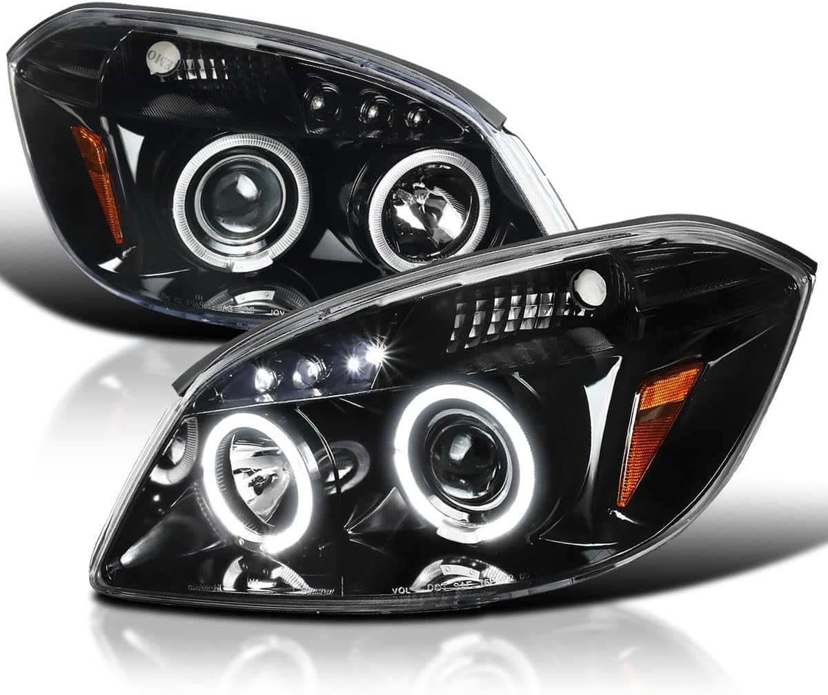 SPEC-D TUNING Jet Black LED Projector Headlights Compatible with 2005-2010 Chevy Cobalt, 2007-2009 Pontiac G5, 2005-2006 Pontiac Pursuit, Left + Right Pair Headlamps Assembly