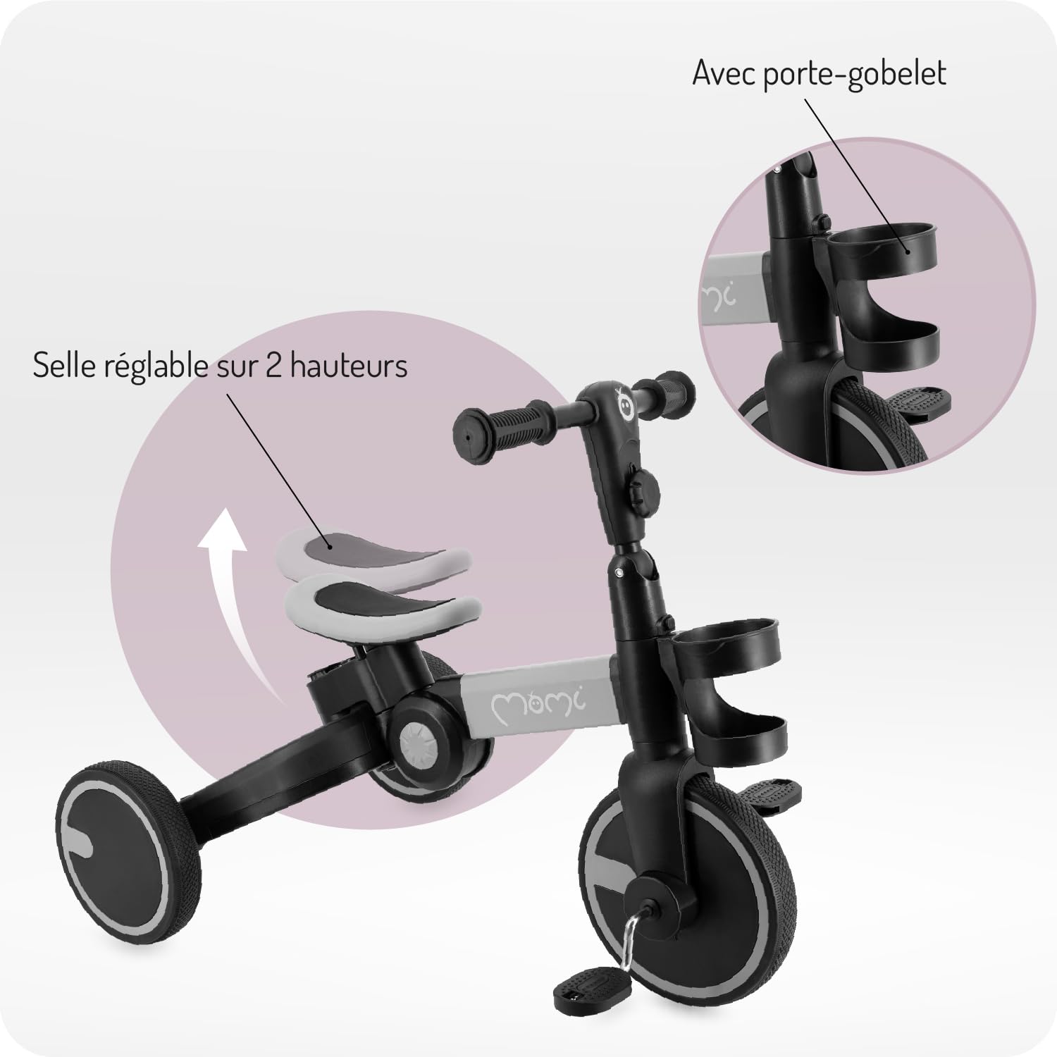 MoMi FILO Tricycle Enfant 3 en 1 Pliable - Vélo Enfant avec ou sans Pédales - Draisienne de 1 à 3 Ans - Selle réglable - Roues en EVA de 7 et 8 Pouces - Jusqu'à 25 kg