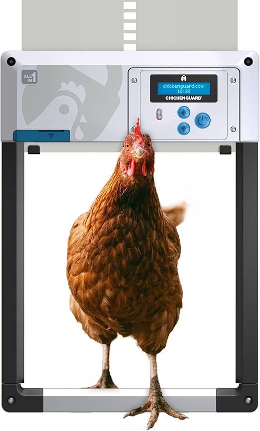 Automatic Chicken Coop Door Opener, ChickenGuard One in All 4 Colours, Timer/Light Sensing, Winter Mode, Auto-Stop & Predator Proof, 3 Power Options, Solar, Battery or Electric (Gray + Batteries)