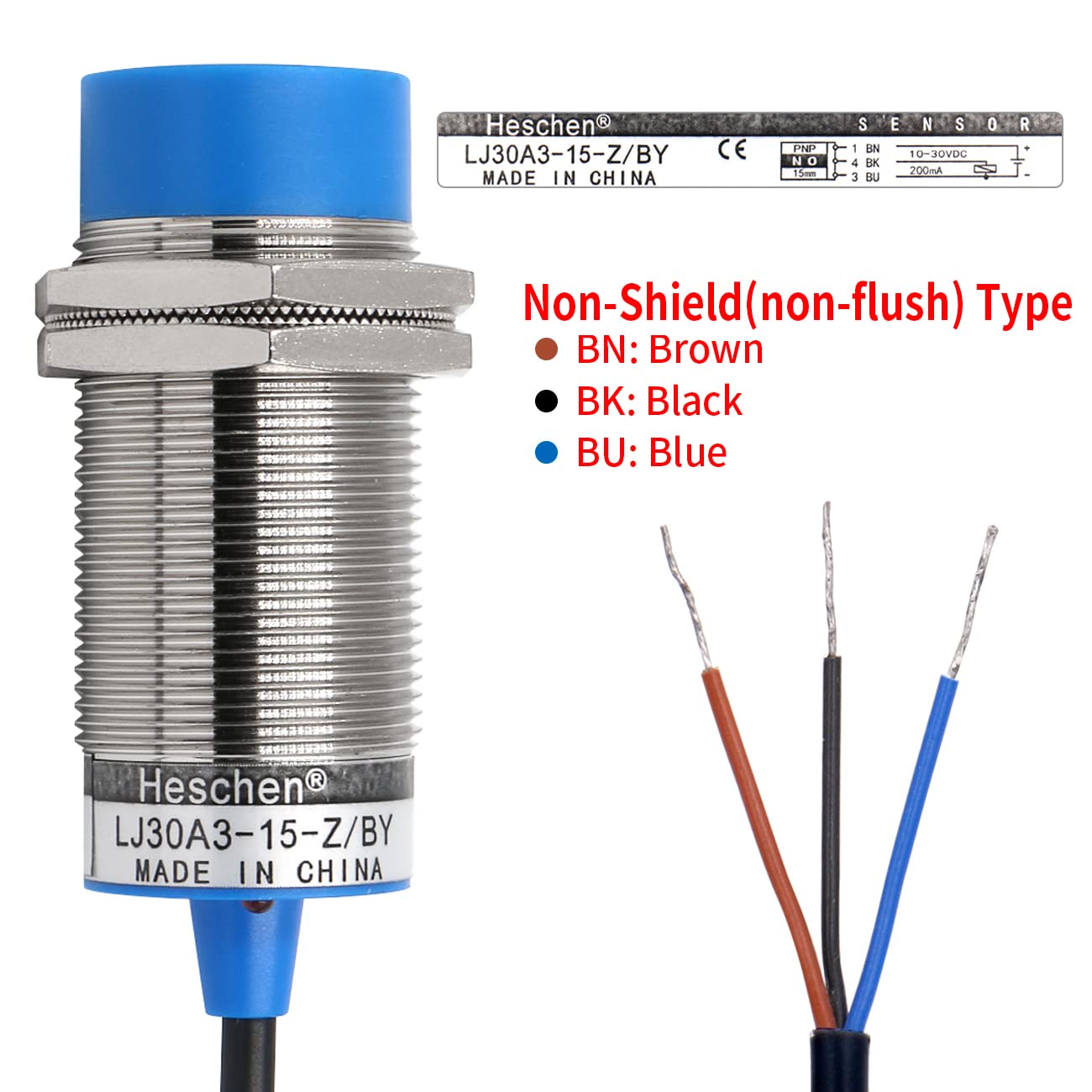 90-250VAC Sensor IP67 Heschen Inductive Proximity Sensor LJ18A3-8-Z/BY 8mm 10-30VDC 200mA PNP Normally Open (NO) 3-Wire PLC Compatible Sensor Switch - View #10