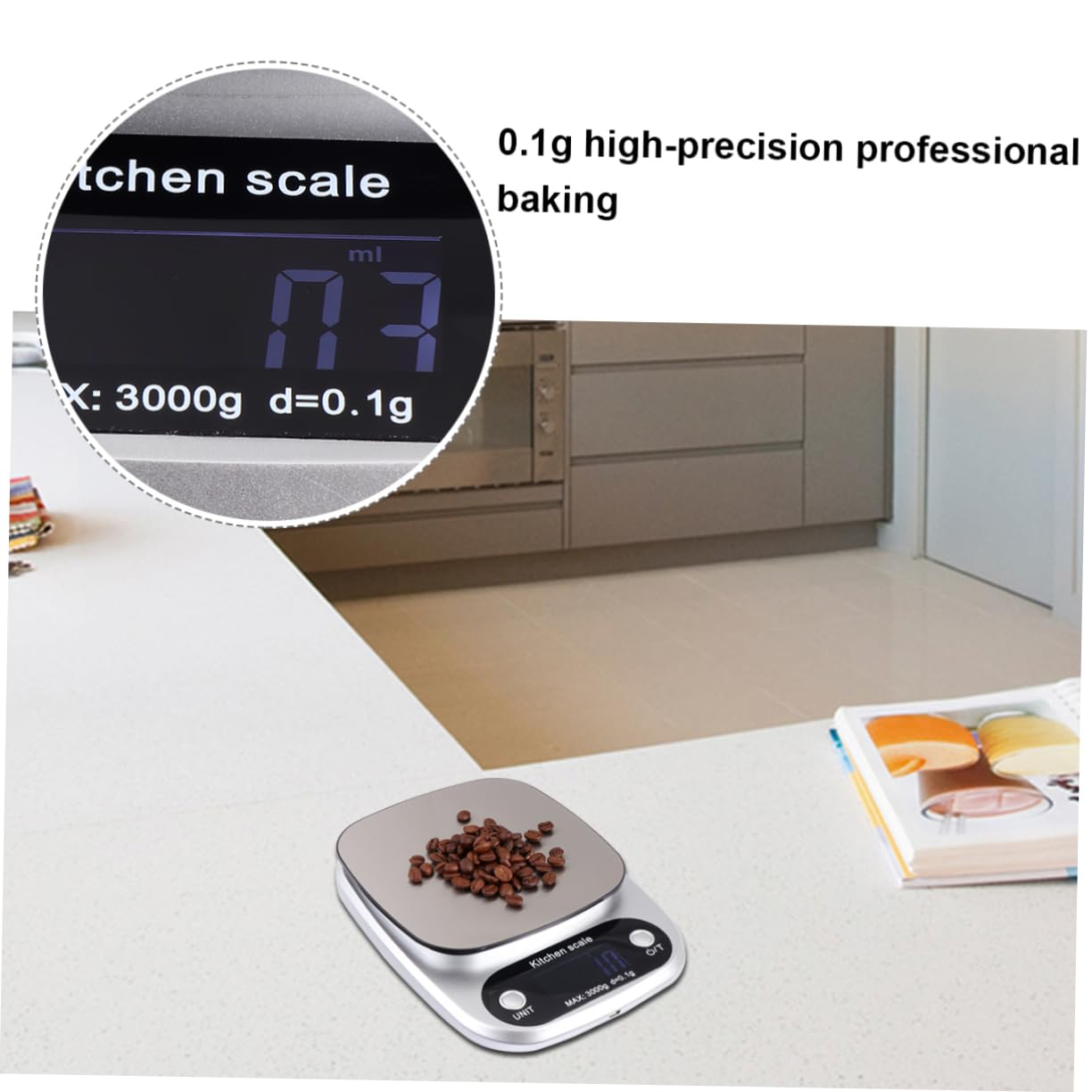 Digitale Küchenwaage mit Präziser Lcd Anzeige aus Edelstahl Wiederaufladbare 3kg Kapazität und 0,1g Genauigkeit für Küchengebrauch