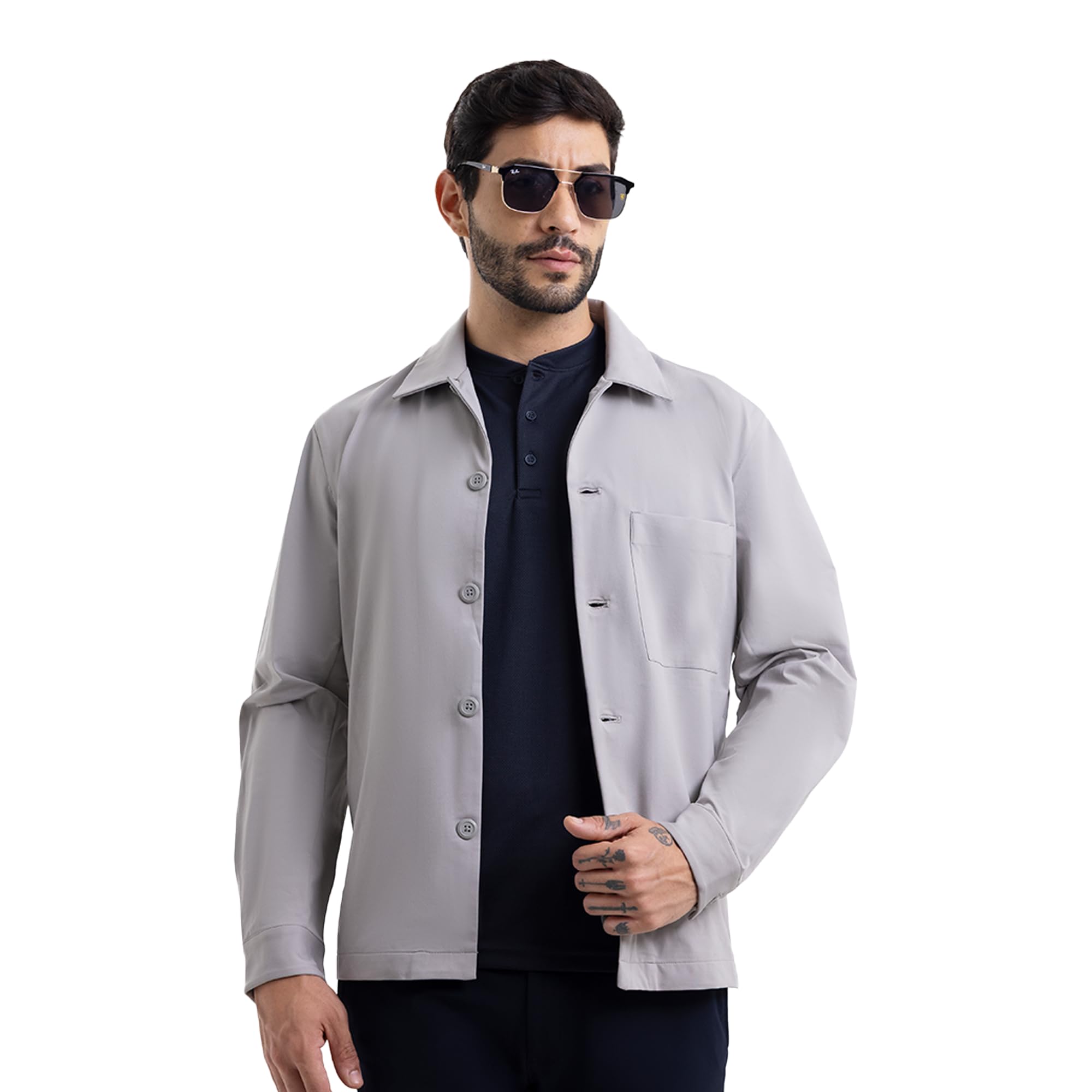 harfun Grey Workday Shacket | Shirt Jacket | Office & Casual Wear | Lightweight | Breathable | Soft Fabric | Easy Care |-picture-49
