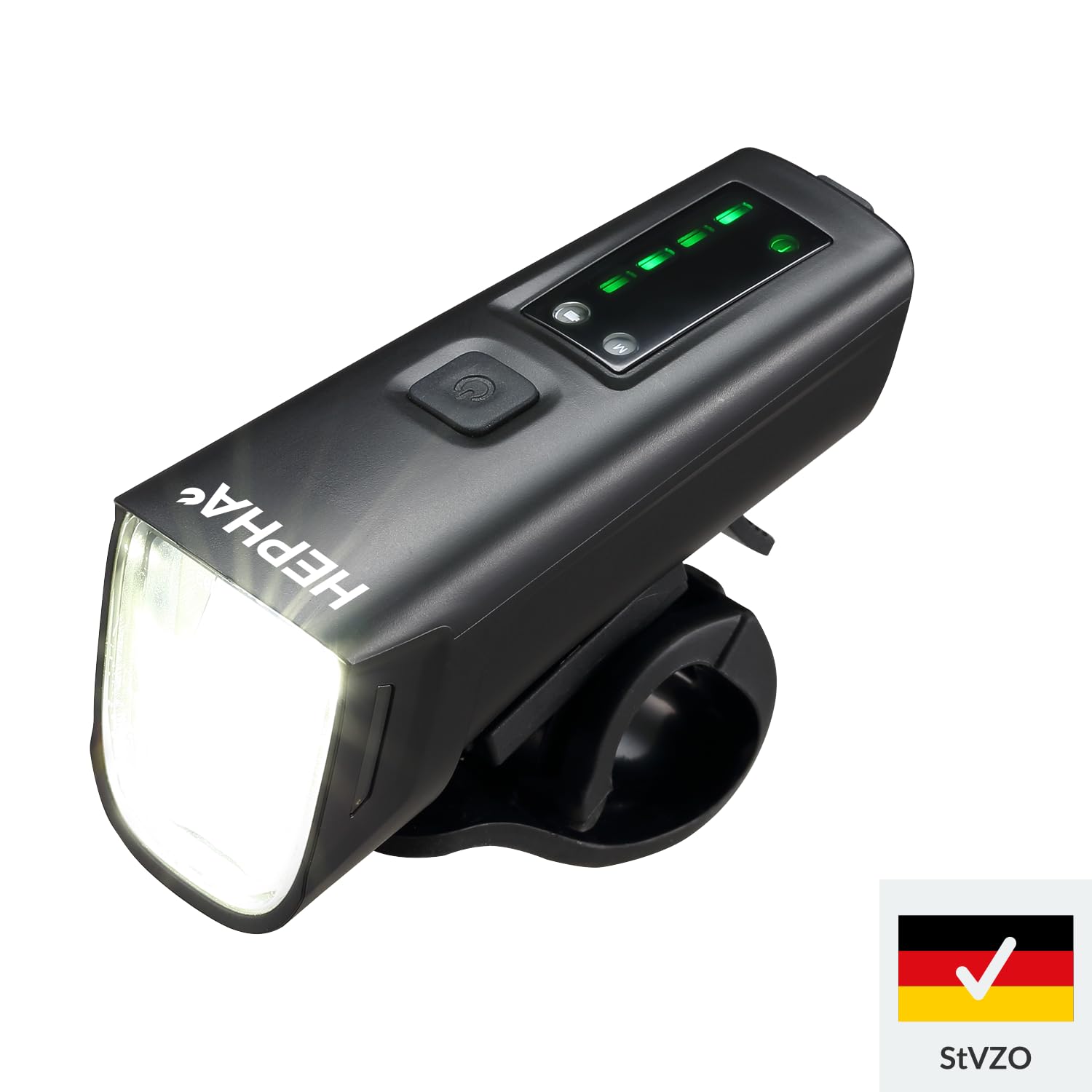 HEPHA Éclairage Avant 100 LUX avec LEDs OSRAM, Feu Avant Homologué StVZO, Lampe Vélo IPX5 Étanche, Design Antibrouillard, Rechargeable USB, Quatre Modes, ferreux