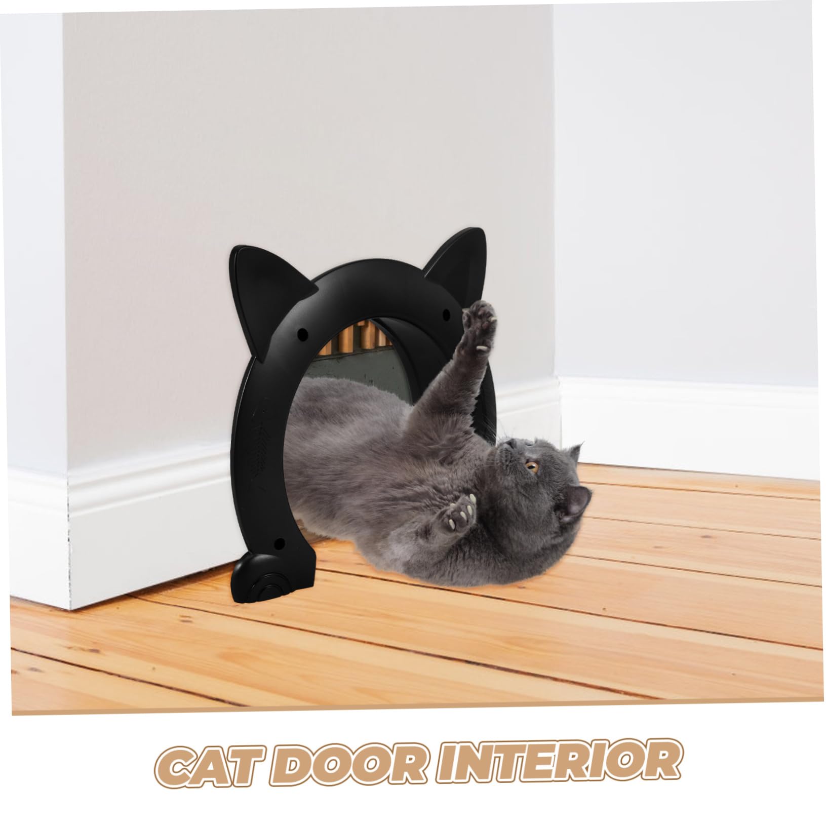 Katzenklappe für Innentüren in Katzenform aus Kunststoff, Schwarz