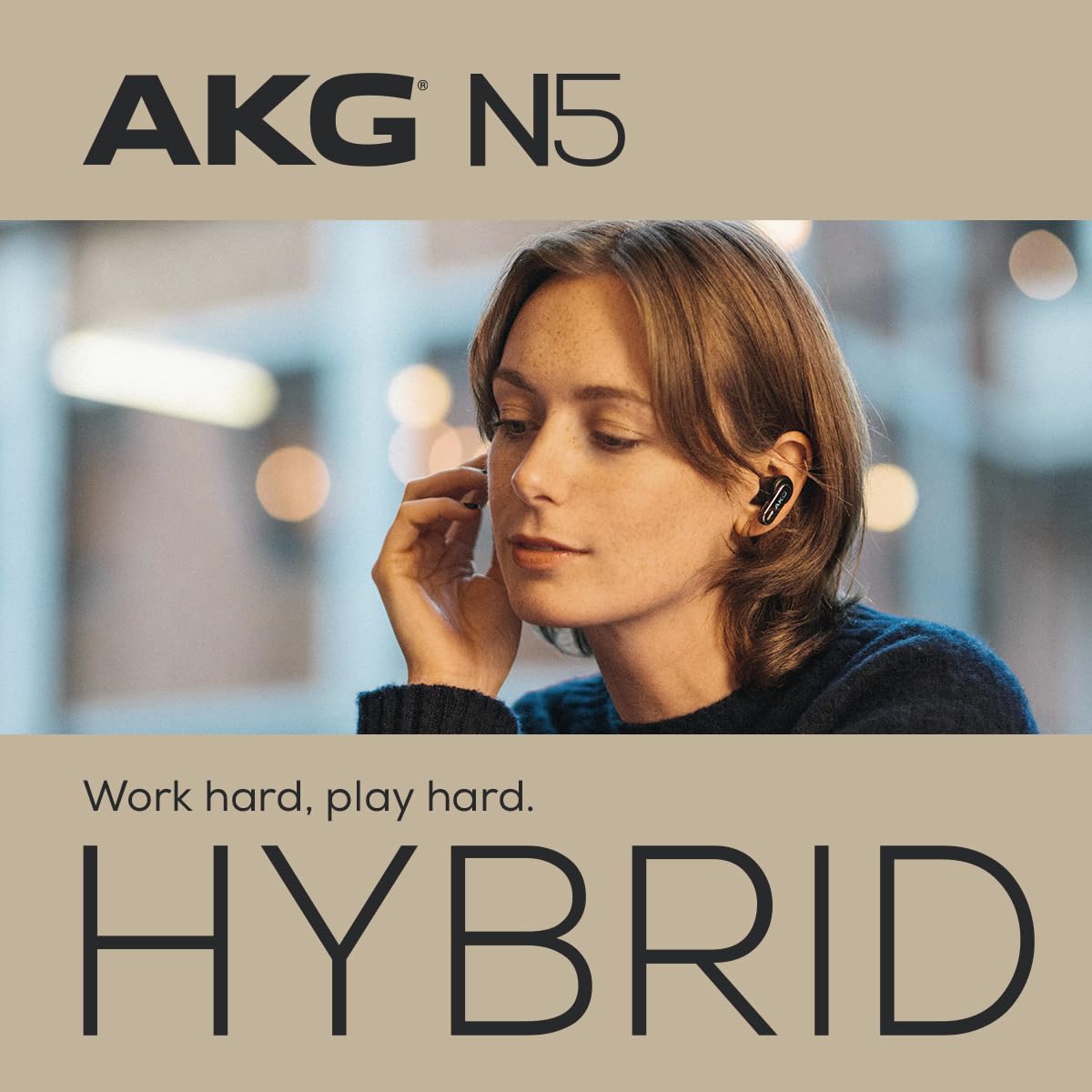 AKG N5 Hybrid TWS Headset – Kabelloser kristallklarer Sound, True Adaptive Noise Cancelling, Zoom-zertifizierte Anrufqualität, 40h Akkulaufzeit, IP54 Schutz, Bluetooth, USB-C, schwarz
