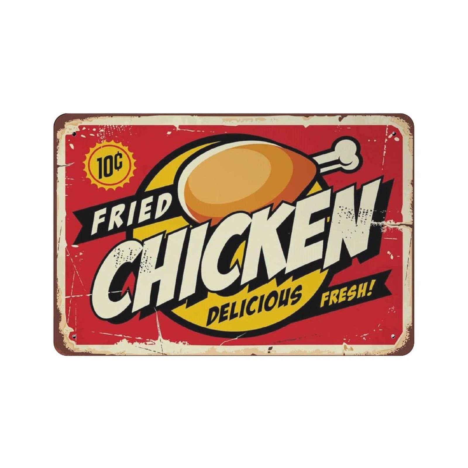 Metal Tin Sign,Fresh Fried Chicken Delicious Vintage Tin Poster Metal Sign Wall Decoration Country Kitchen Home Garage Decor 8"x12"