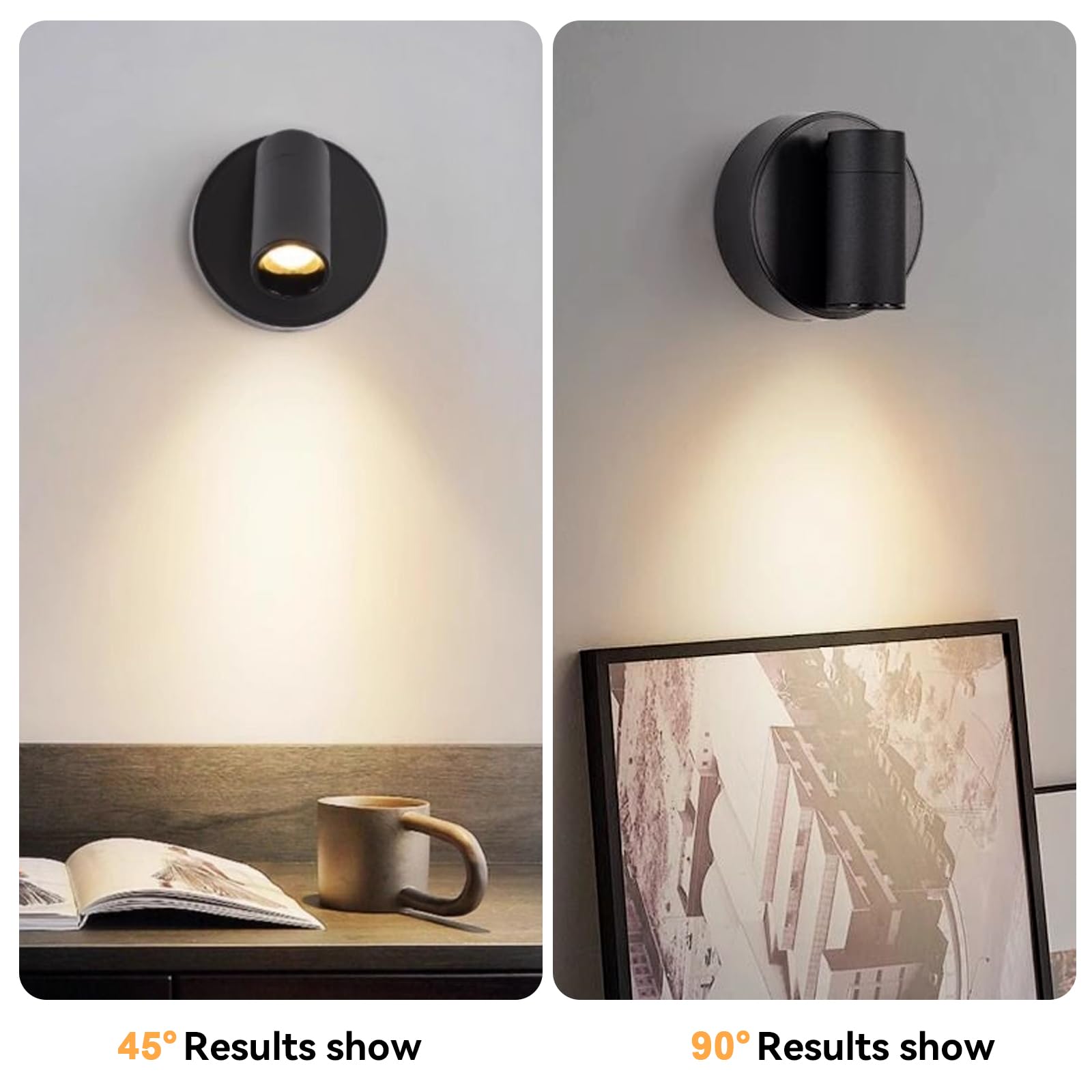 PORFOYO Applique Murale avec Interrupteur, 2 Pièces Orientable à LED Liseuse Lampe de Lecture Dimmable 3 Couleurs de Lumière Lampe de Chevet Murale Moderne pour Chambre Salon Camping