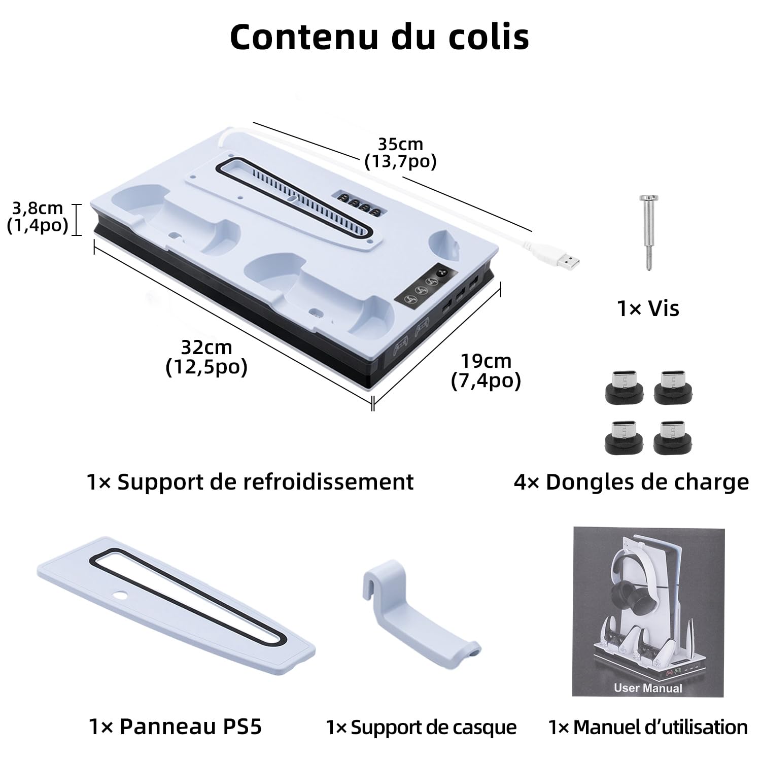 Mcbazel PS5/PS5 Pro/PS5 Slim Support de Refroidissement et de Chargement 3 Vitesses Réglable LED Magnétique Double Chargeur pour Manette ps5 Compatible avec PS5/PS5 Slim UHD/Digital/PS5 Pro
