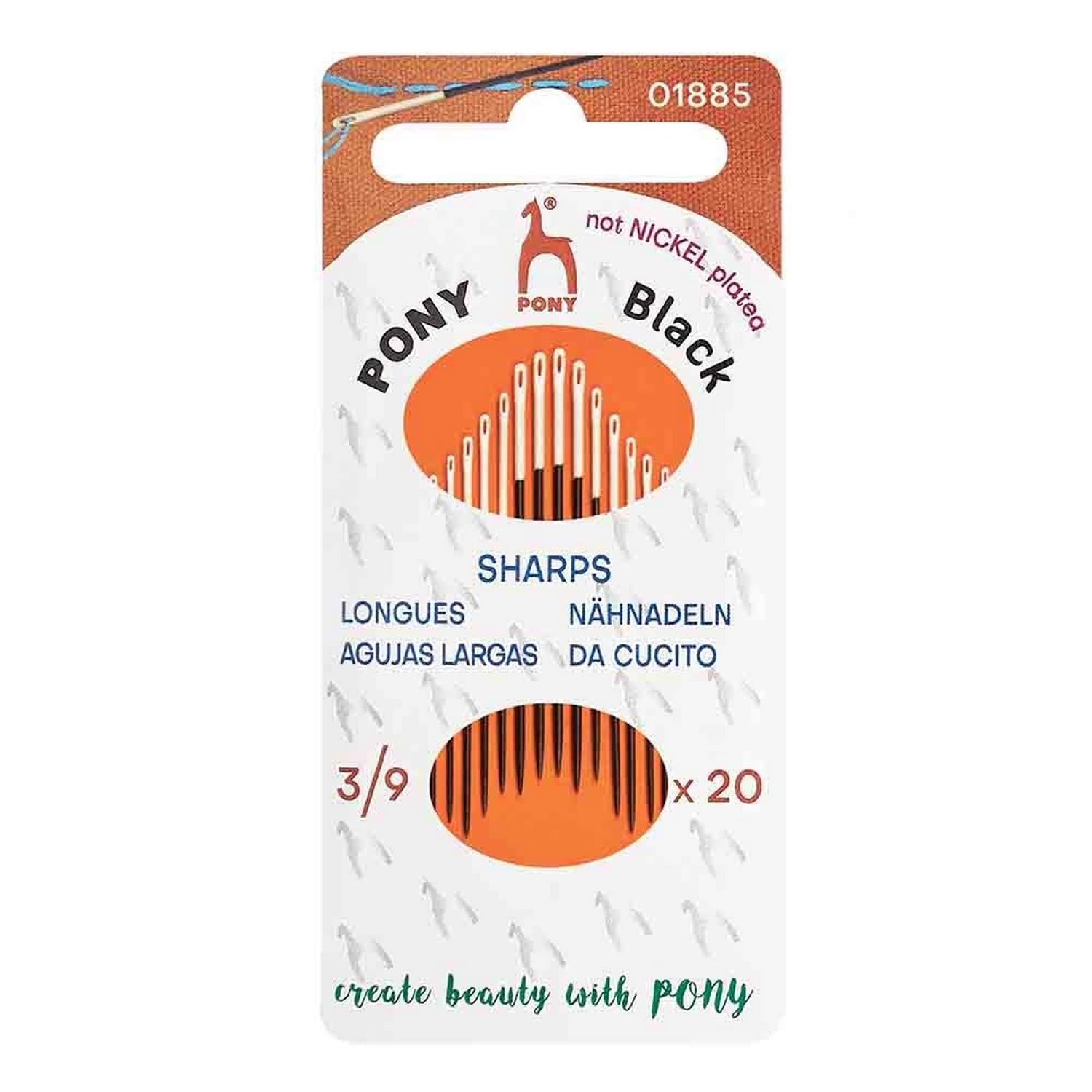 Pony - Pony Black Sharps Matte Finish (No. 3-5-7-9) Hand Sewing Needles with White Eye - 20 Needles