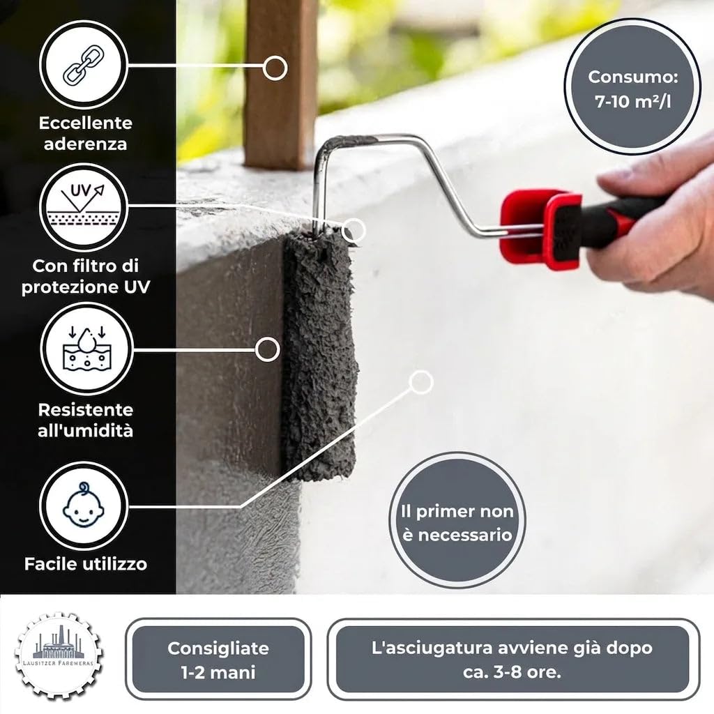 Vernice per pavimenti in cemento, pittura per facciate tradizionale per supporti minerali (pietra, muratura, cemento, facciata, intonaco, calcestruzzo ecc.) – selezione colori (1 L, grigio argento (RA