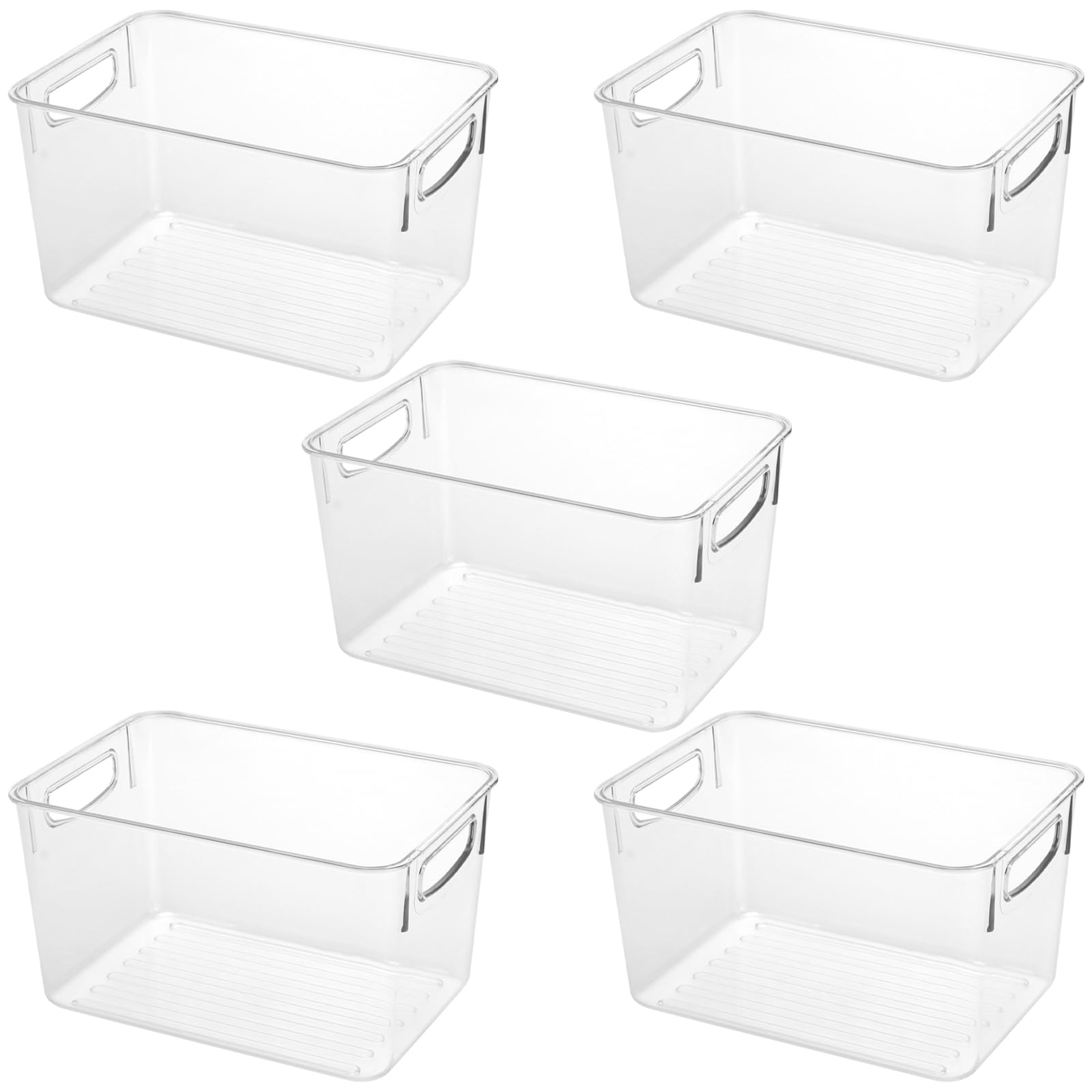 Jeuihau Clear 5 Pcs Fridge Organisers, 24.8 X 17.2 X 14 Cm Plastic Fridge Storage Containers Refrigerator Food Storage Box, Freezer Organiser Box For Fruits, Snacks, Cans