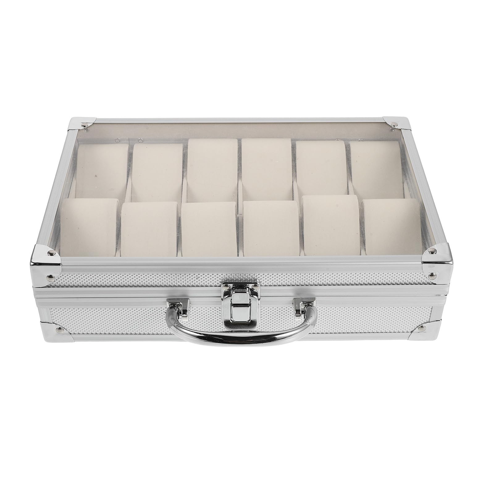 TOYANDONA Aluminiumlegierungs Uhrenbox mit 12 Fächern und Klarsichtdeckel