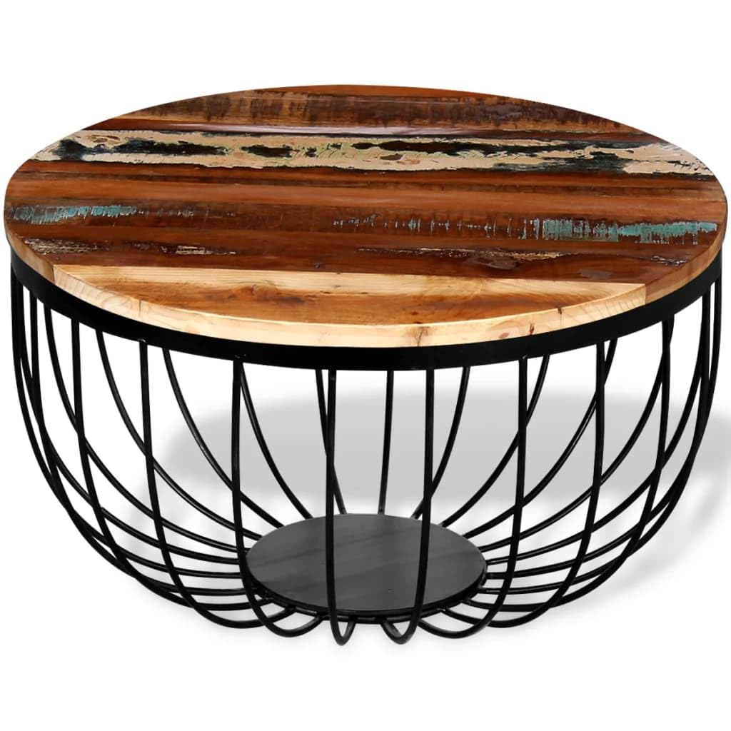 Table basse bois de récupération multicolore pour apéritif vintage