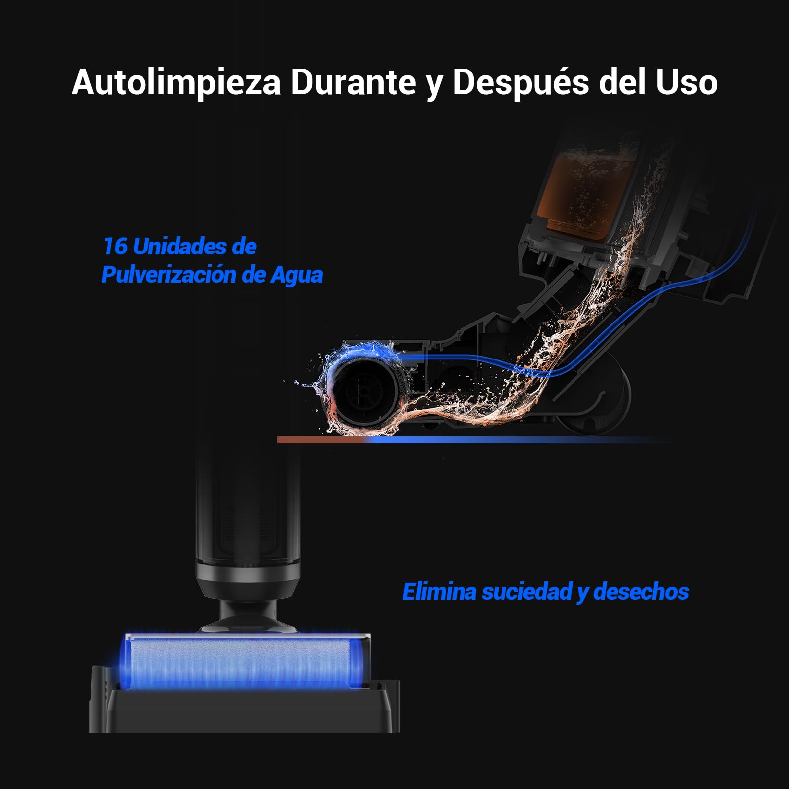 EZVIZ Aspirador Escoba sin Cable en Seco y Húmedo Inalámbrico,Fregasuelos Fregona Potente,Agua Electrolizada,Autolimpieza,Antibacterias y Antiolor,RH2