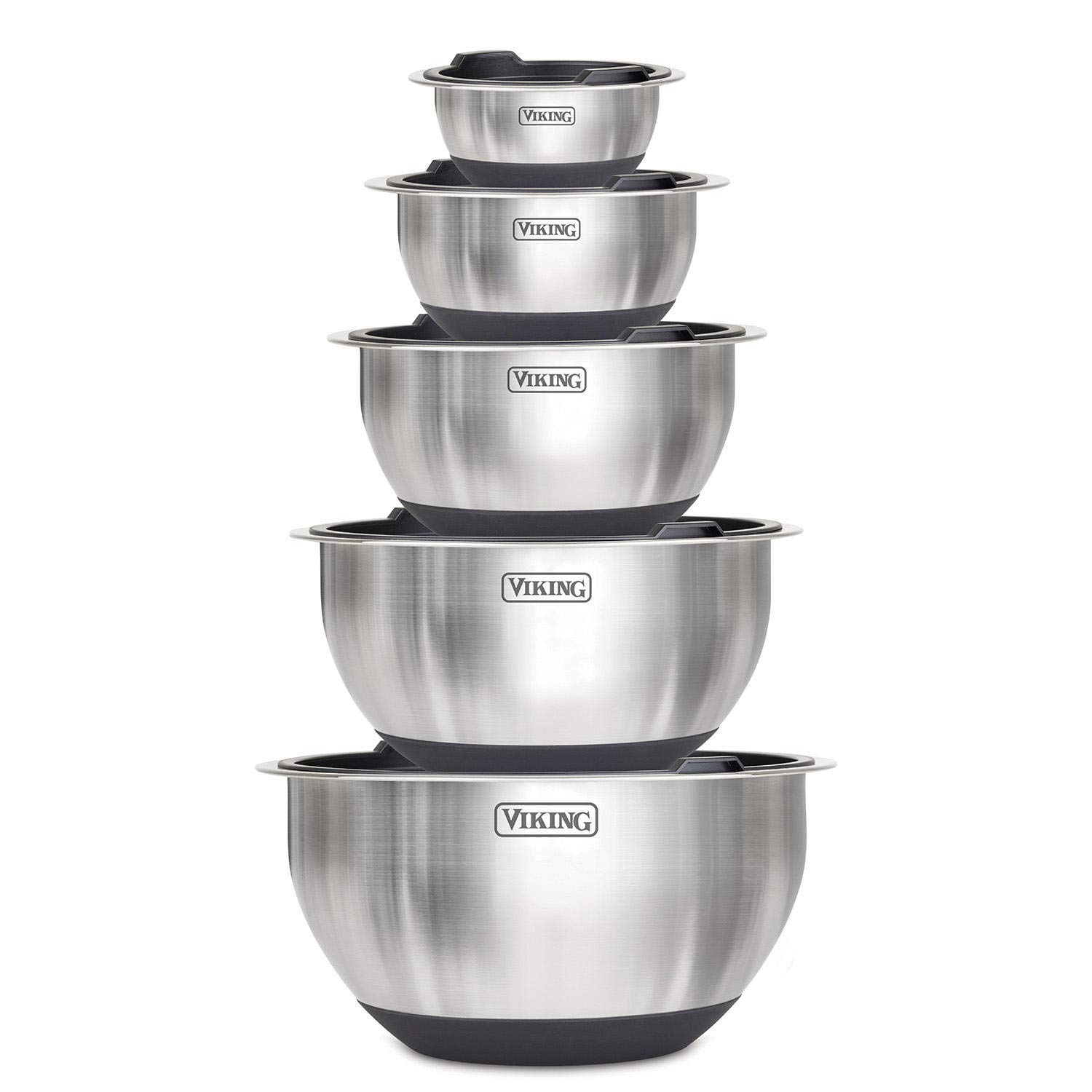 10-Piece Stainless Steel Mixing, Prep and Serving Bowl Set (Black)