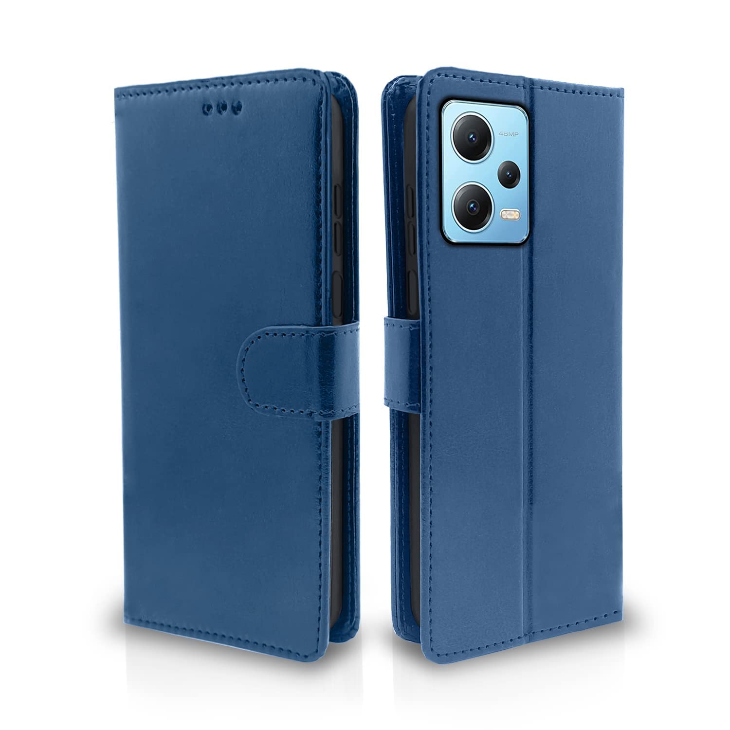 Pikkme Flip Cover for Poco X5 5G / Redmi Note 12 5G | Leather Finish | Shockproof with Card Pockets & Wallet Stand | Ultimate Protection Case (Blue)
