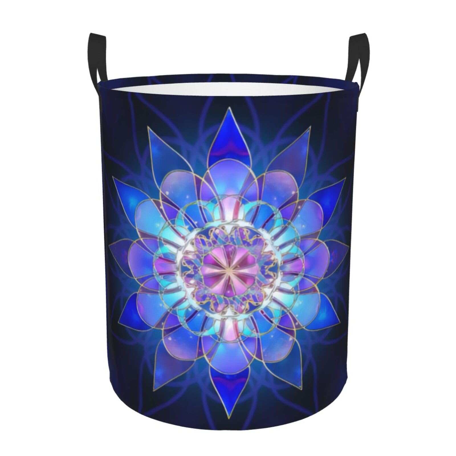 S Circular Hamper Bohemian Lotus Flower Print Storage Basket for Home