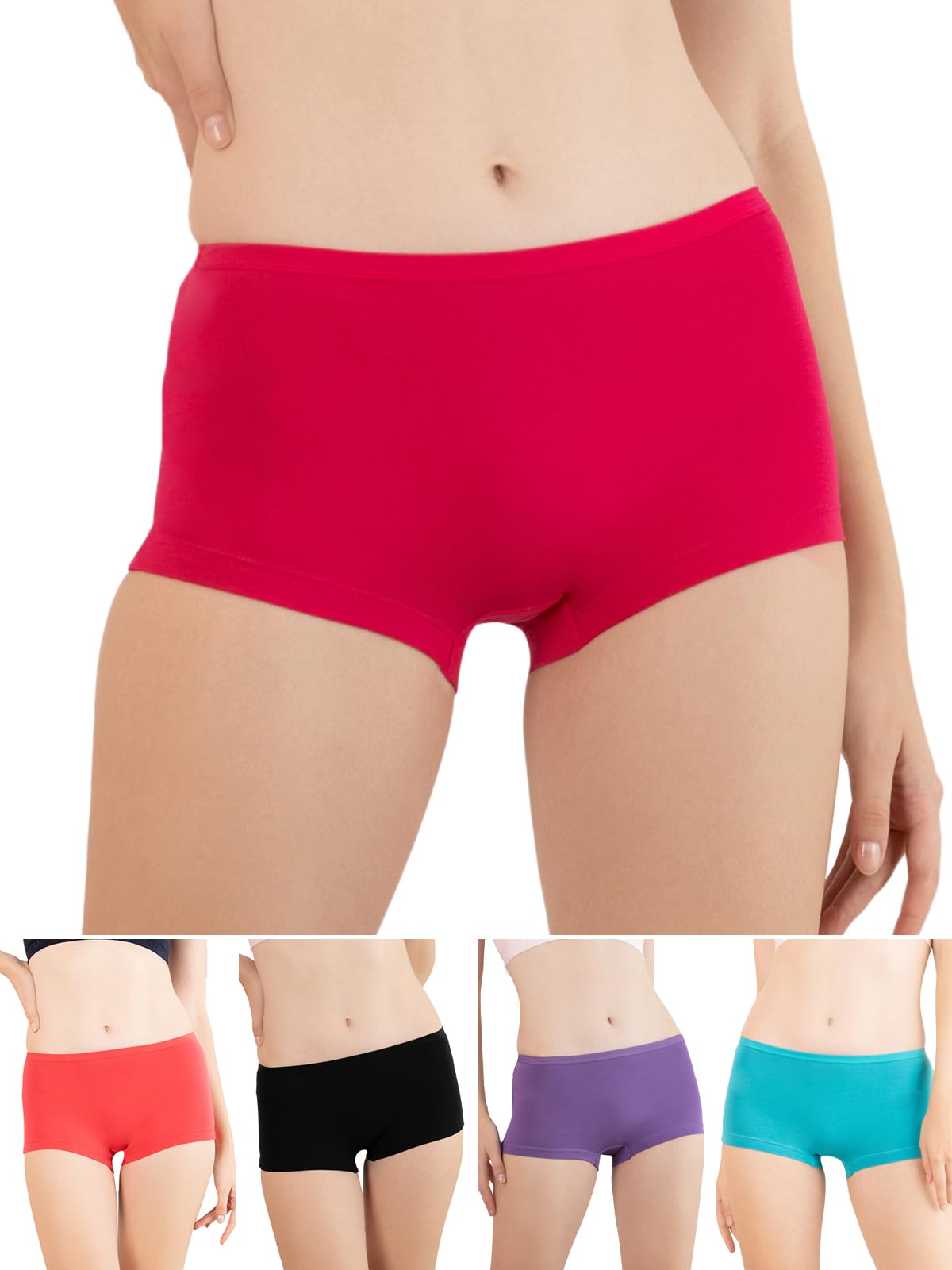 for Her Women's Boy Shorts Panty | High Coverage 100% Cotton Panty Set for Women |Mid Waist Boyleg Panty |Color May Vary | Pack of 5